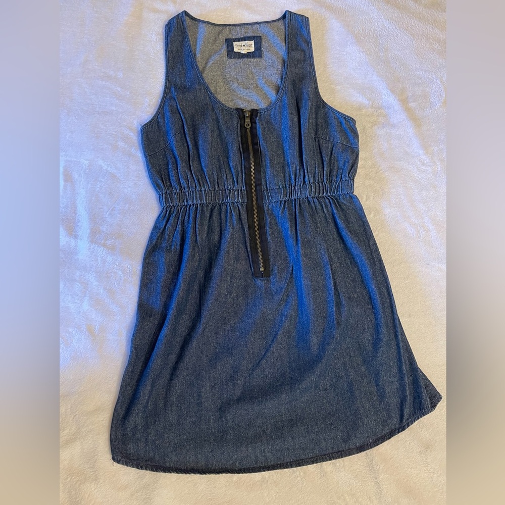 Denim Sleeveless Dress with Front Zipper